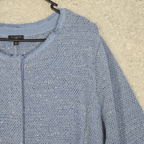 Talbots Womens Space Dyed Tweed Sweater Jacket Size 3X Blue Full Zip Peplum Hem - Picture 4 of 15